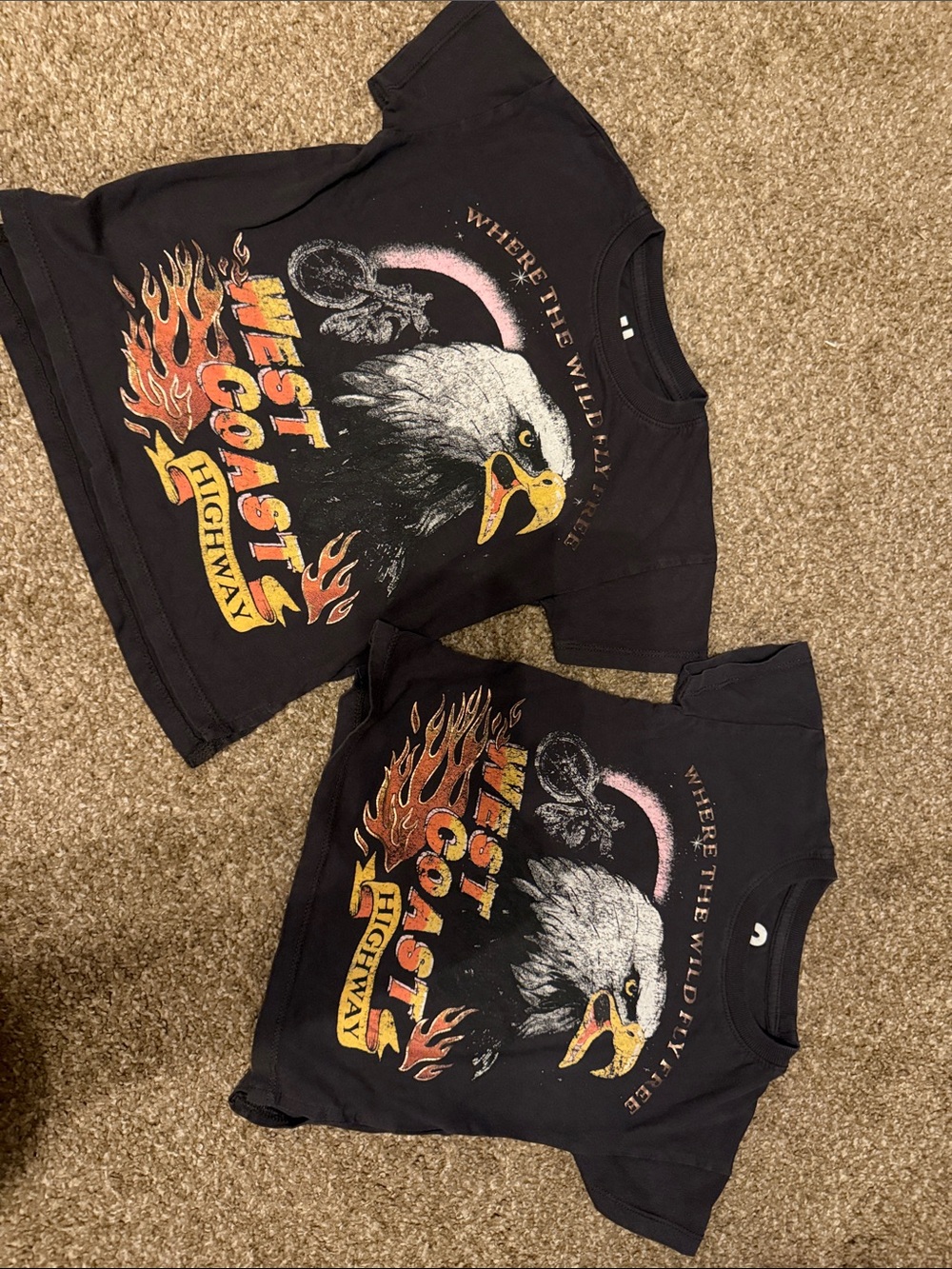 Primark Black Tee with Eagle and Flame Graphic